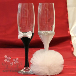 Pahare nunta decorate mire si mireasa P13F