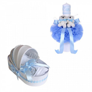 Trusou botez in landou si lumanare cu ursuleti pentru baietel Denikos® 40