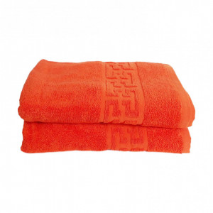 Set 2 prosoape mari groase si pufoase, bumbac, model grecesc, Orange, Denikos® 291