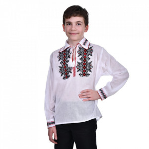 Ie traditionala baieti, alba, broderie motive nationale, 1 - 16 ani, DNK0179