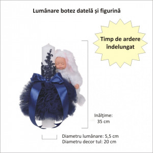 Set elegant trusou botez, cutie trusou si lumanare iepuras pufos, dantela si fundite, decor Bleumarin, Denikos® 927