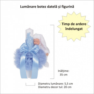 Set elegant trusou botez, cutie trusou si lumanare iepuras pufos, dantela si fundite, decor Bleu, Denikos® 931