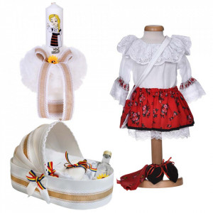 Set rochita traditionala, trusou botez landou si lumanare, decor traditional, Denikos® 1050