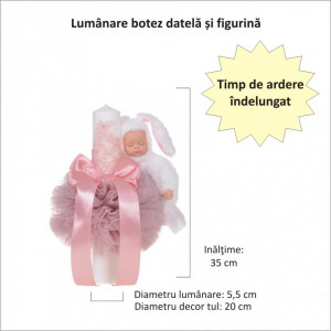 Set trusou botez, cutie trusou si lumanare iepuras pufos, dantela si fundite, decor Roz pudra, Denikos® 893