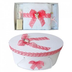 Set trusou botez si cutie trusou, Ingeras, dantela corai, Denikos® 448