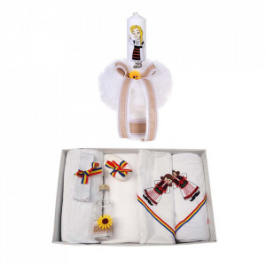 Trusou botez fetita brodat si lumanare, decor traditional, Denikos® 125