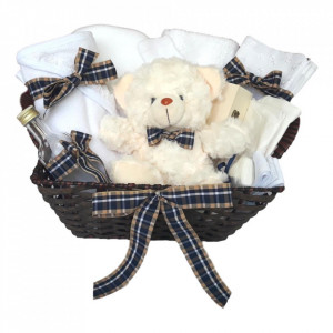Cos cadou trusou botez, Ursulet, decor Carouri, 12 piese, Denikos® 645