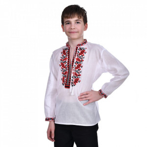 Ie nationala baiat, alba, broderie motive nationale, 1 - 16 ani, DNK0180