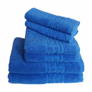 Set 6 prosoape groase si pufoase, bumbac, model grecesc, Albastru, Denikos® 243