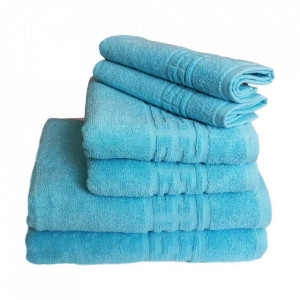 Set 6 prosoape groase si pufoase, bumbac, model grecesc, Bleu, Denikos® 244