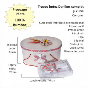 Set costumas rochita populara, trusou botez, cutie trusou si lumanare, decor traditional, Denikos® C9108