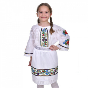 Set traditional fetita, fusta si ie, broderie florala colorata, 1 - 16 ani, DNK0181