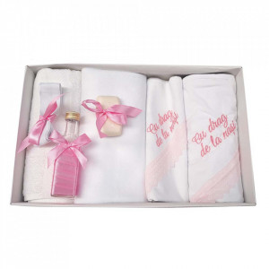 Trusou botez cu mesaj si lumanare pentru fetita, Floricele, decor roz, Denikos® 541