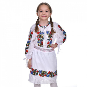 Compleu national fetita, fusta si ie, broderie florala colorata, 1 - 16 ani, DNK0182