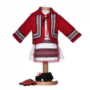 Costum traditional botez pentru fetite, 6 piese, hainuta rosie cu broderie, Denikos® 1028