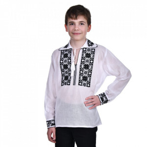 Ie traditionala baietel, alba, broderie neagra, 1 - 16 ani, DNK0150