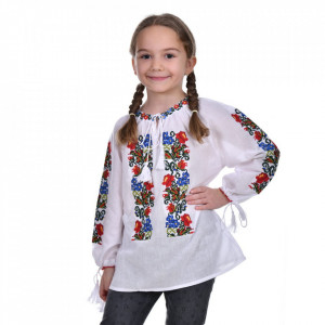 Ie traditionala fetita, alba, broderie florala, 1 - 16 ani, DNK0165