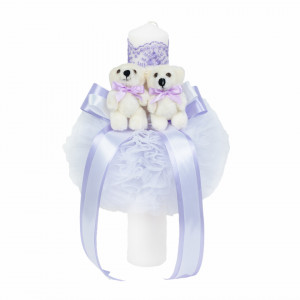 Lumanare botez 2 ursuleti, decor LILA, Denikos® 525