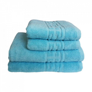 Set 4 prosoape groase si pufoase, bumbac, model grecesc, Bleu, Denikos® 248
