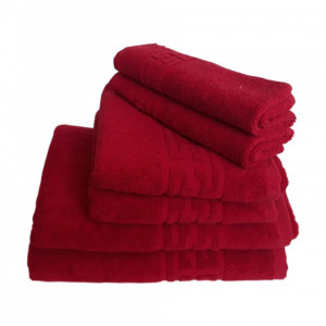 Set 6 prosoape groase si pufoase, bumbac, model grecesc, Rosu, Denikos® 273