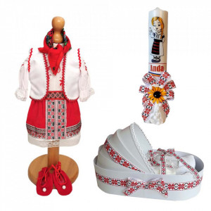 Set rochita traditionala, trusou si lumanare personalizata, decor popular Denikos® C9017