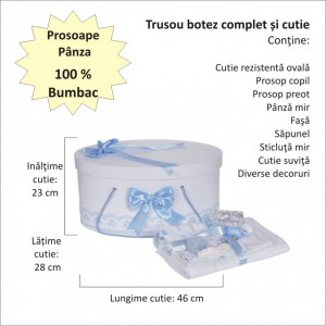 Set trusou botez, cutie trusou si lumanare iepuras pufos, dantela si fundite, decor Bleu, Denikos® 895