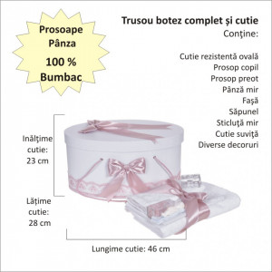 Set trusou botez, cutie trusou si lumanare personalizata cu nume, decor Roz pudra cu iepuras, Denikos® 911
