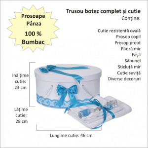 Set trusou botez, cutie trusou si lumanare personalizata cu nume, decor Turcoaz cu iepuras, Denikos® 915