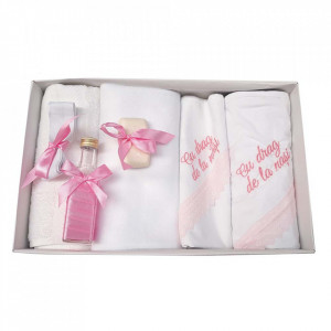 Trusou botez cu mesaj si lumanare eleganta glob cu dantela si iepuras pufos, decor roz, Denikos® 762