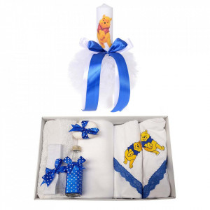 Trusou botez si lumanare cu ursulet, decor albastru, Denikos® 126