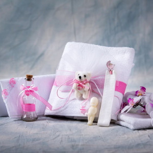 Trusou botez ursuleti si suzete roz NK015