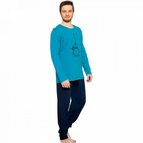 Pijama Barbati Gazzaz by Vienetta, 'Oh Lala' Turquoise