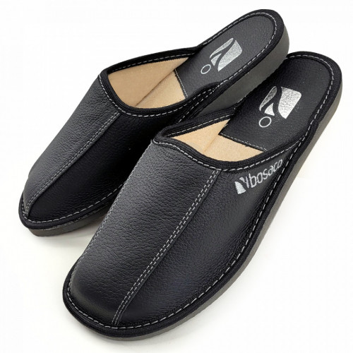 Papuci de Casa Barbati, Sezon Vara, Material Piele, Culoare Negru, Model 'Black Luxury'