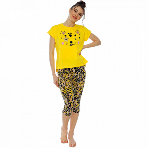 Pijamale Dama Manesca Scurta Pantalon 3/4 Vienetta Model 'Wild and Cute'