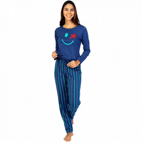 Pijamale Dama din Bumbac 100% Model 'Happy Life' Blue