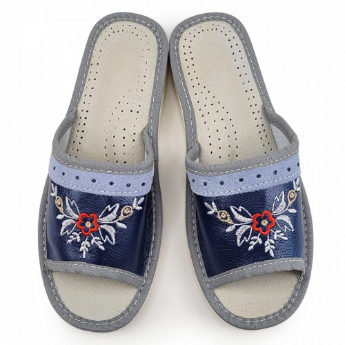 Papuci de Casa Dama din Piele Sezon Vara Culoare Albastru Model 'Agra Blue'