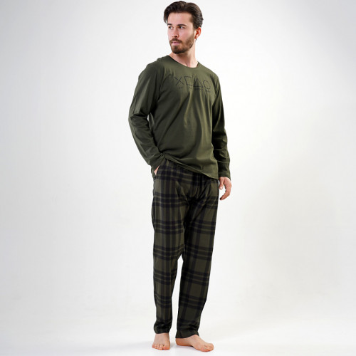 Pijamale din Bumbac Vienetta | MAN Model 'Eat, Play, Repeat, Sleep' Green