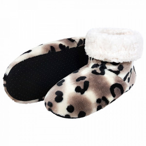 Papuci de Casa tip Cizmulite Animal Print, 'Snow Leopard'