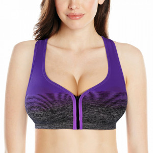 Bustiera Dama Top Sport cu Fermoar in Fata, Model Urban Gaze, Culoare Gri/Mov