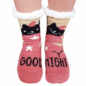 Ciorapi Imblaniti si Caldurosi Lady-Line Model 'Good Night Kitty' Mineral Pink