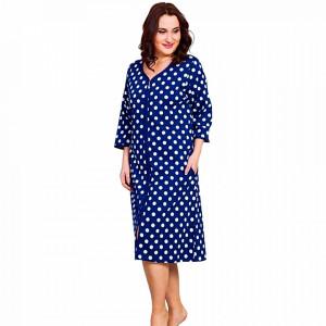 Halate Dama din Bumbac cu Fermoar Marimi Mari Vienetta Model 'Polka Blue Dots'