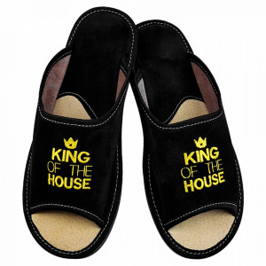Papuci de Casa Barbati, Talpa Groasa, Culoare Negru, Model 'King of the House'