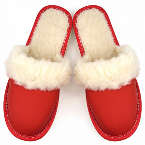 Papuci de Casa Dama Imblaniti cu Lana de Oaie Model 'Joy Season' Red