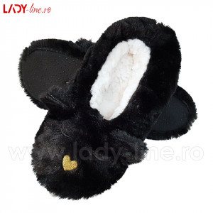 Papuci de Casa Tip Saboti, 'Sleeping Kitty' Black