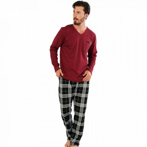 Pijamale Barbati Confortabile din Bumbac Gazzaz by Vienetta Model 'Elegant' Burgundy