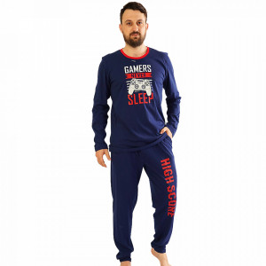Pijamale Barbati din Bumbac Gazzaz by Vienetta Model 'Gamers Never Sleep' Blue