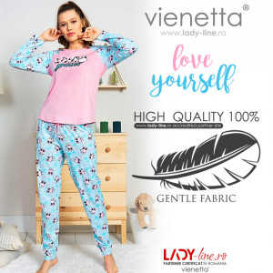Pijamale Dama Bumbac 100% Vienetta Model 'Love Yourself'