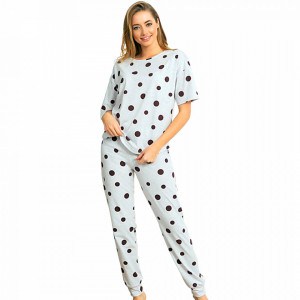 Pijamale Dama Maneca Scurta Pantalon Lung Vienetta Model 'Happy Dots'