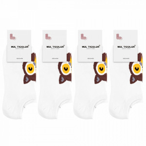 Sosete Cipici Dama Set 4 Perechi Culoare Alb Model 'Cute Owl'