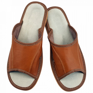 Papuci de Casa Barbati, Sezon Vara, Material Piele, Culoare Maro, Model 'Brown Lion'